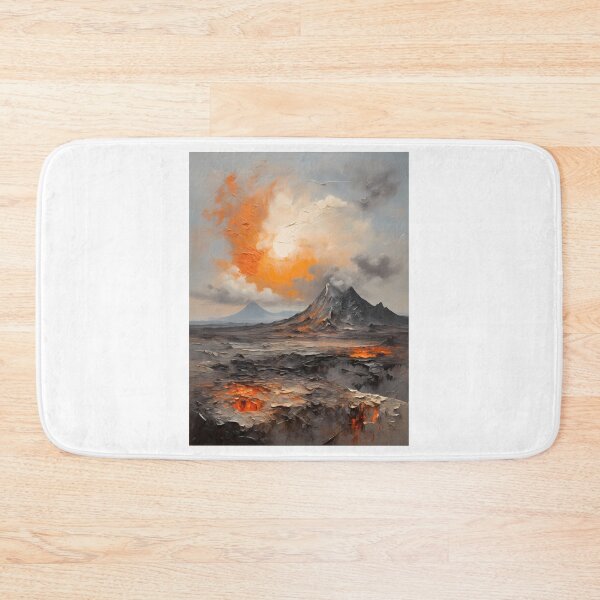 Item preview, A volcanic eruption in a lava landscape, vintage oil painting designed and sold by CreativeSparkzz.