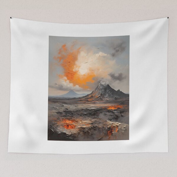 Item preview, A volcanic eruption in a lava landscape, vintage oil painting designed and sold by CreativeSparkzz.