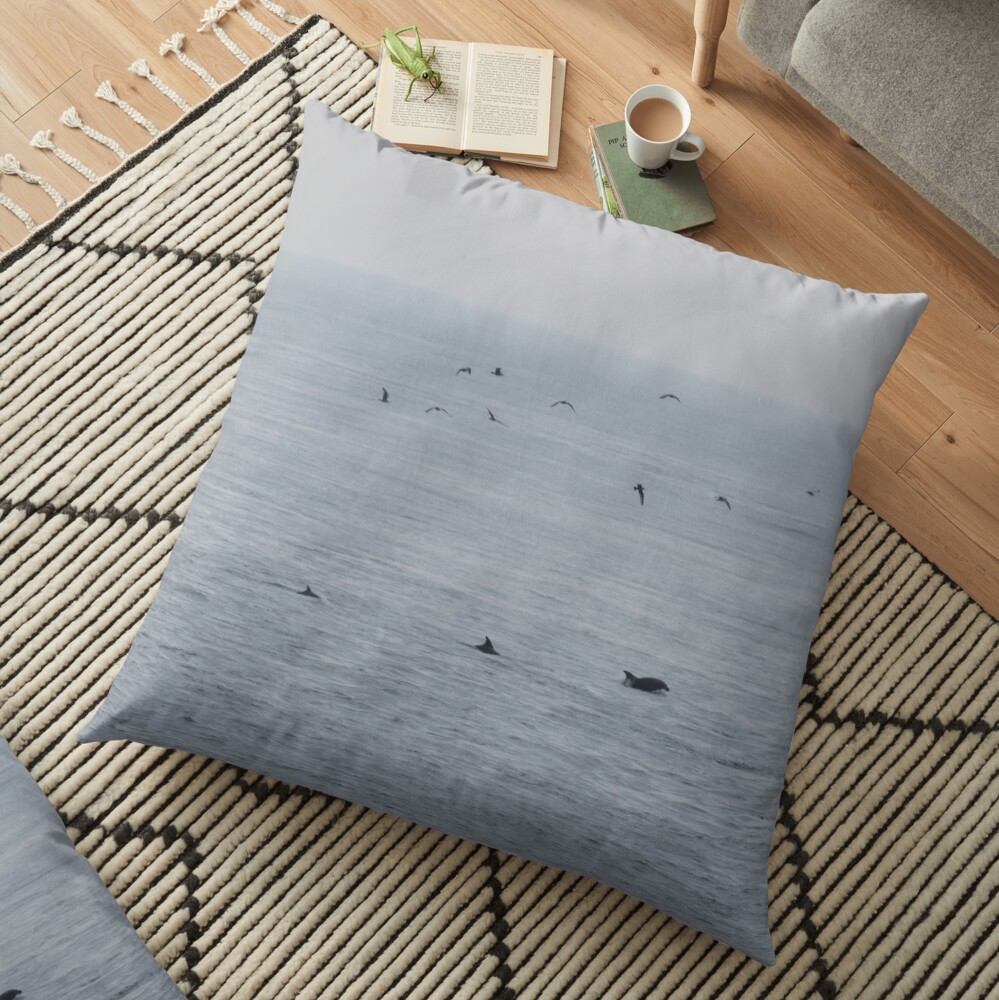 Dolphins near the British Isles Floor Pillow