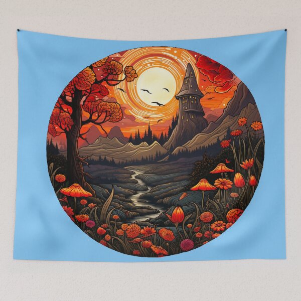 Item preview, Autumn Castle Tower Spooky Witchery Landscape  designed and sold by FoxTreeDesign.