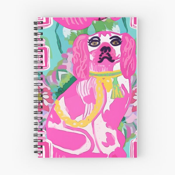 Item preview, Hot pink Staffordshire dogs and chinoiserie jars on turquoise designed and sold by SophieClimaArt.