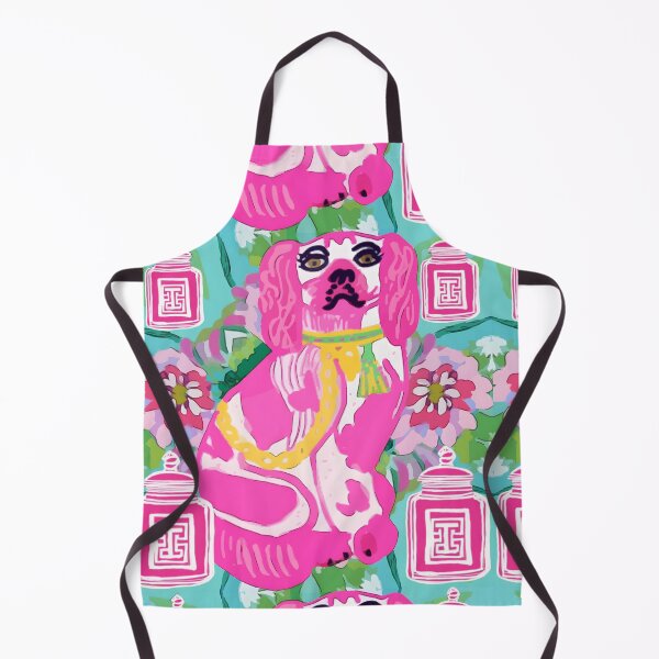 Item preview, Hot pink Staffordshire dogs and chinoiserie jars on turquoise designed and sold by SophieClimaArt.