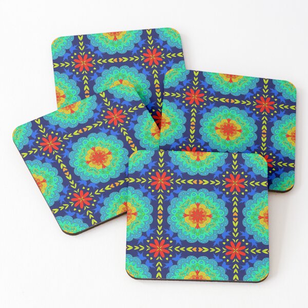Item preview, Spanish tile motif with dar blue background  designed and sold by MarySchwindt.