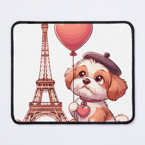 Item preview, Parisian Pooch Love: Heart Balloon and Eiffel Tower designed and sold by PunnyPawsShop.