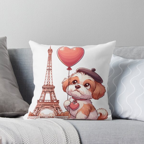 Item preview, Parisian Pooch Love: Heart Balloon and Eiffel Tower designed and sold by PunnyPawsShop.