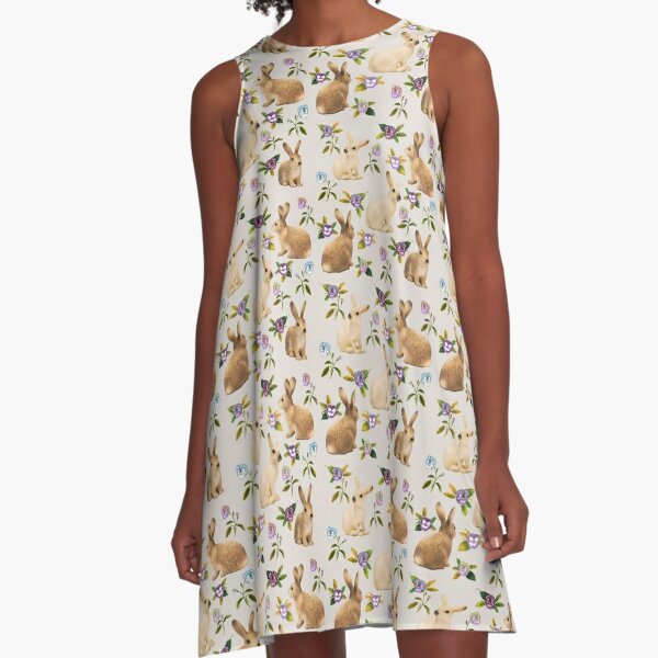 Bunnies Garden in Vintage Cotton A-Line Dress