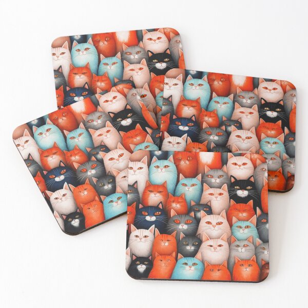 Item preview, Adorable Funky Cat Collage  - Blue And Orange Pastel Cats designed and sold by SassyArtistry.