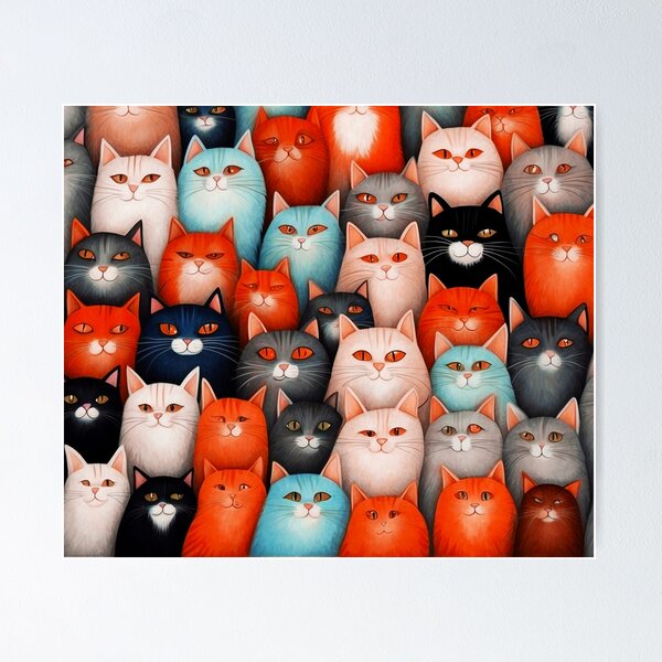 Item preview, Adorable Funky Cat Collage  - Blue And Orange Pastel Cats designed and sold by SassyArtistry.