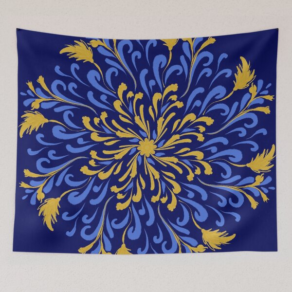 Item preview, Symmetrical yellow and blue floral ornament designed and sold by SanaBerzh.