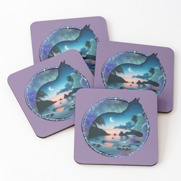 Item preview, Tropical Twilight Cat Silhouette - Evening Under the Stars designed and sold by HausKatz.