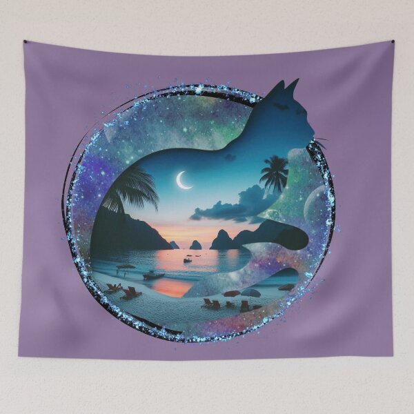 Item preview, Tropical Twilight Cat Silhouette - Evening Under the Stars designed and sold by HausKatz.