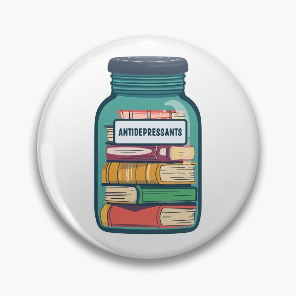 Vista previa del artículo con la obra «Los libros son terapéuticos: frasco de medicamentos antidepresivos», diseñado y vendido por ArtemMKV.