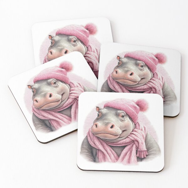 Item preview, Adorable cute Hippo wearing a pink hat and scarf designed and sold by jnsmerchstore.