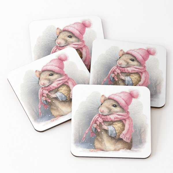 Item preview, Adorable cute Mouse wearing a pink hat and scarf designed and sold by jnsmerchstore.