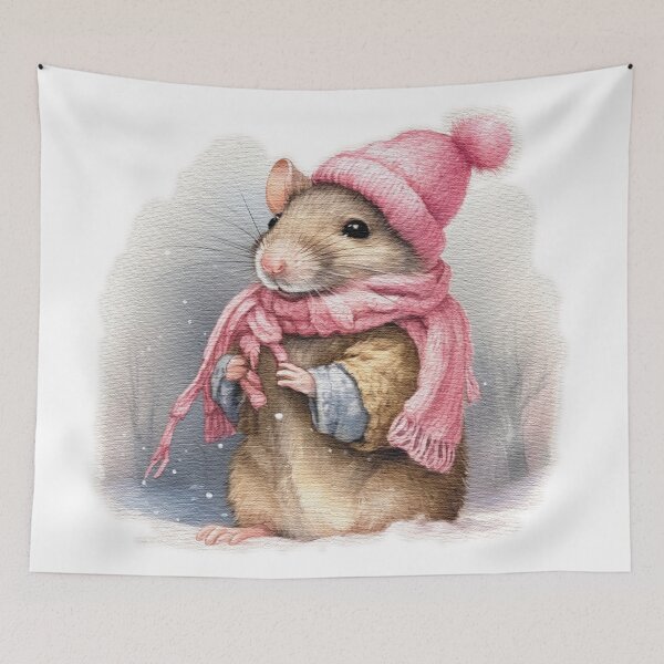 Item preview, Adorable cute Mouse wearing a pink hat and scarf designed and sold by jnsmerchstore.