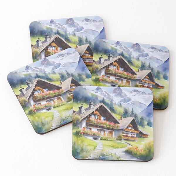 Item preview, Watercolor Whispers of Swiss Chalets designed and sold by colorvisionart.