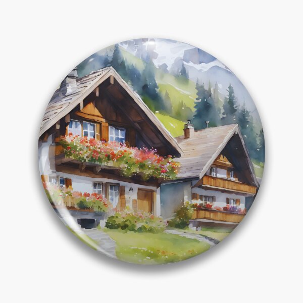 Item preview, Watercolor Whispers of Swiss Chalets designed and sold by colorvisionart.