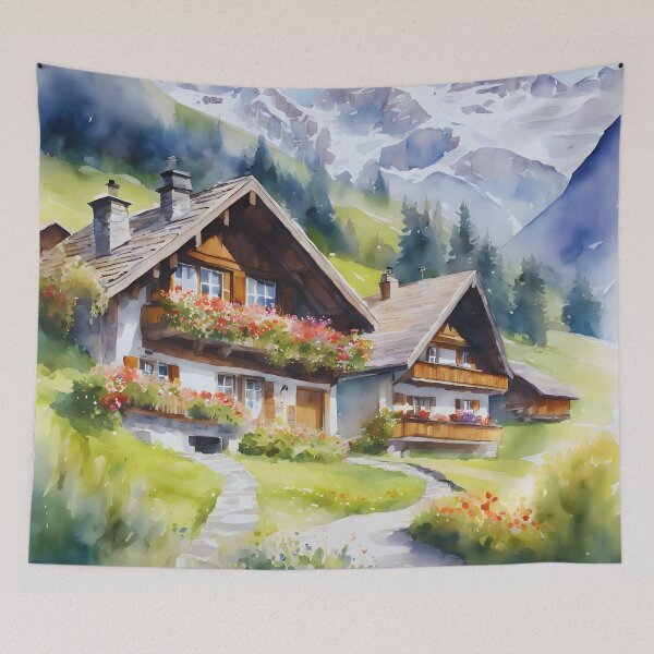 Item preview, Watercolor Whispers of Swiss Chalets designed and sold by colorvisionart.