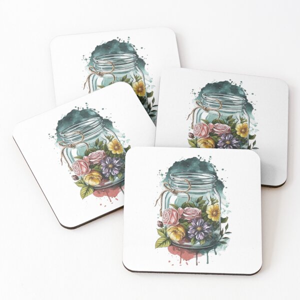 Item preview, Mason jar with flower in watercolor designed and sold by PrimeInk.