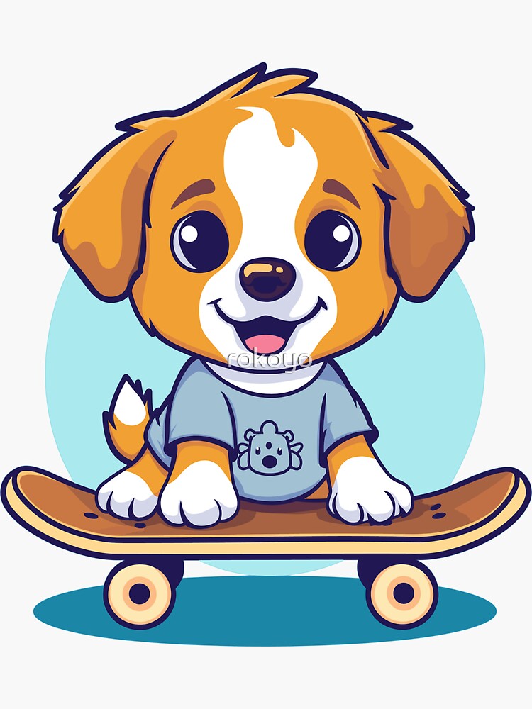 Spaniel puppy on a skateboard