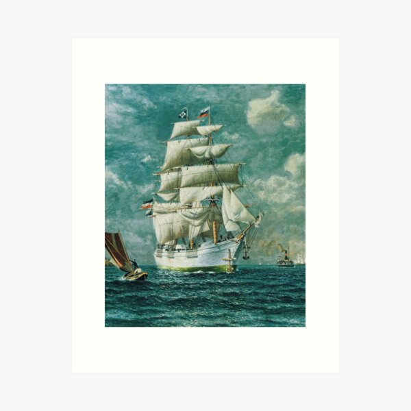 Item preview, Vintage Large White Sailboat Painting (1895) designed and sold by BravuraMedia.