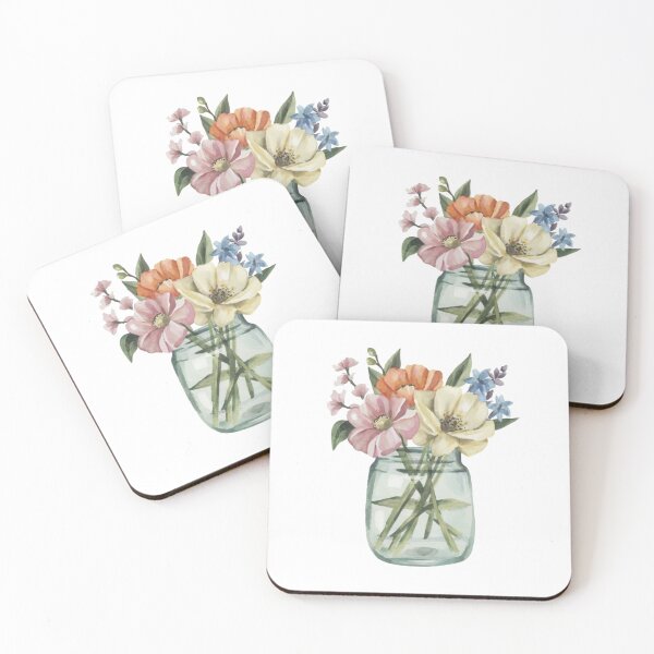 Item preview, Watercolor depictions of Mason jars and flowers designed and sold by PrimeInk.