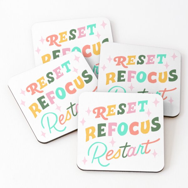 Item preview, Reset refocus restart, inspirational inspiration words to keep you going and help you make the most of 2024 be powerful and impactful colorful word art designed and sold by adesignworld.