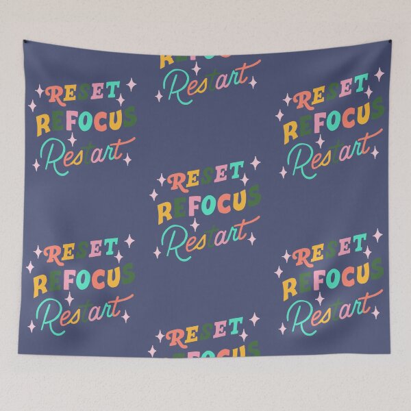 Item preview, Reset refocus restart, inspirational inspiration words to keep you going and help you make the most of 2024 be powerful and impactful colorful word art designed and sold by adesignworld.