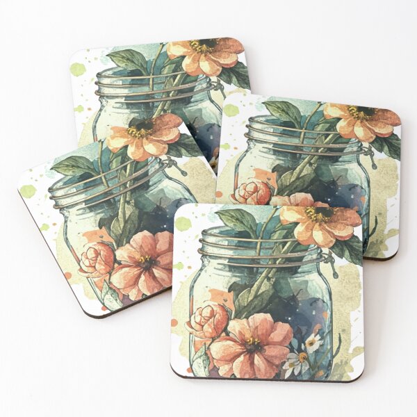 Item preview, A watercolor painting of flowers and a Mason jar designed and sold by PrimeInk.
