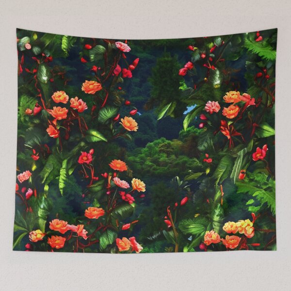 Item preview, Greenery Floral Pattern - Dark Colorful Orange Flowers designed and sold by SassyArtistry.
