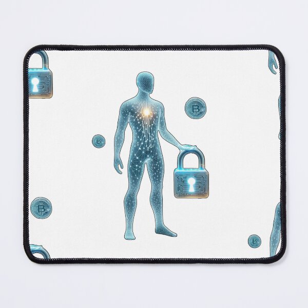 Item preview, Man with Lock and Bitcoin Tokens Symbolizing Decentralization designed and sold by kylmllr101684.