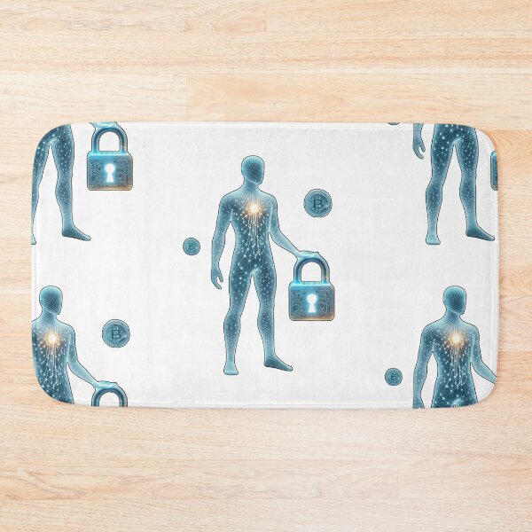 Item preview, Man with Lock and Bitcoin Tokens Symbolizing Decentralization designed and sold by kylmllr101684.