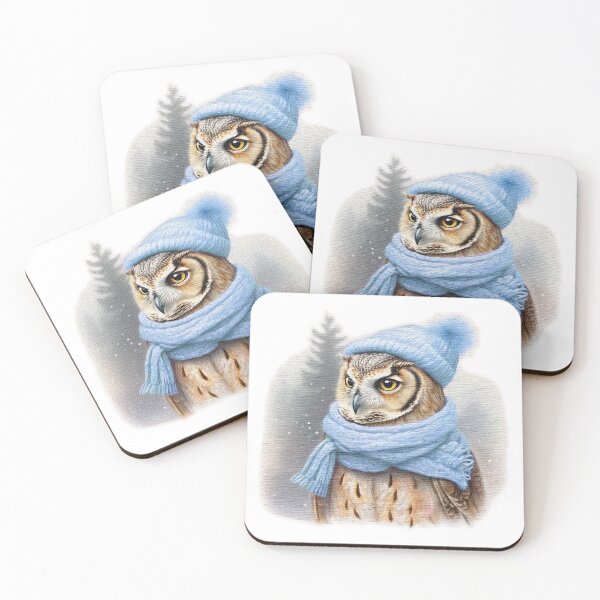 Item preview, Adorable cute owl wearing a Blue hat and scarf designed and sold by jnsmerchstore.