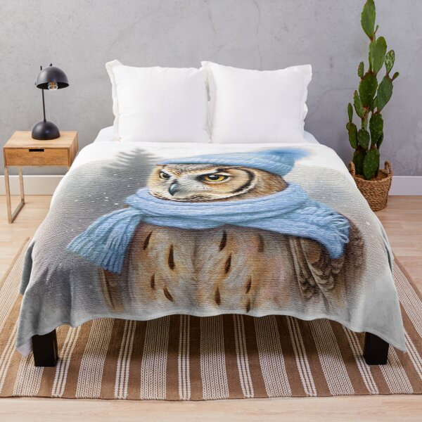Item preview, Adorable cute owl wearing a Blue hat and scarf designed and sold by jnsmerchstore.