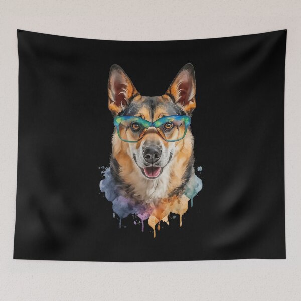 Item preview, Funny German shepherd Dog Hipster Glasses Watercolor designed and sold by StefanSchmitArt.
