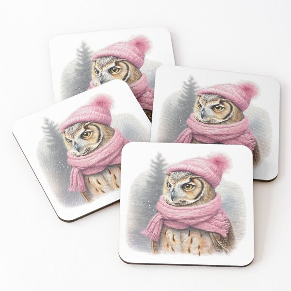 Item preview, Adorable cute owl wearing a pink hat and scarf designed and sold by jnsmerchstore.