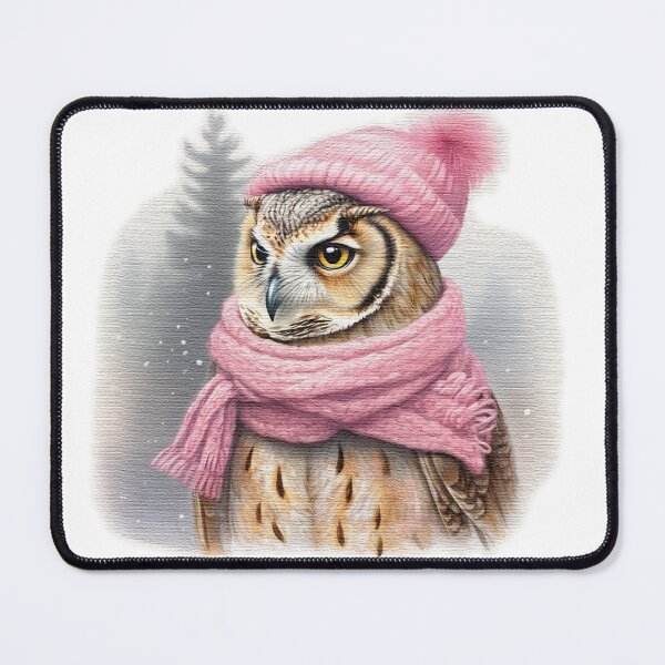 Item preview, Adorable cute owl wearing a pink hat and scarf designed and sold by jnsmerchstore.