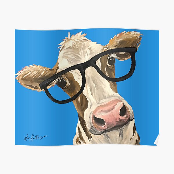 Cute Cow art, Cow with Glasses Art Poster