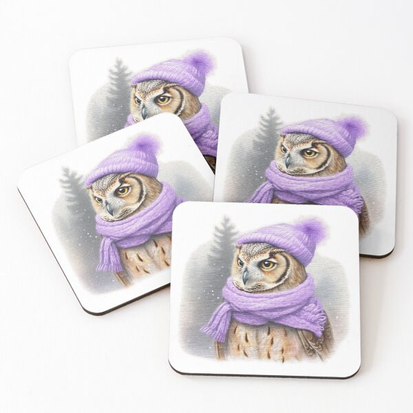 Item preview, Adorable cute owl wearing a purple hat and scarf designed and sold by jnsmerchstore.