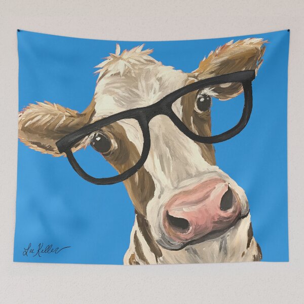 Item preview, Cute Cow art, Cow with Glasses Art designed and sold by leekellerart.