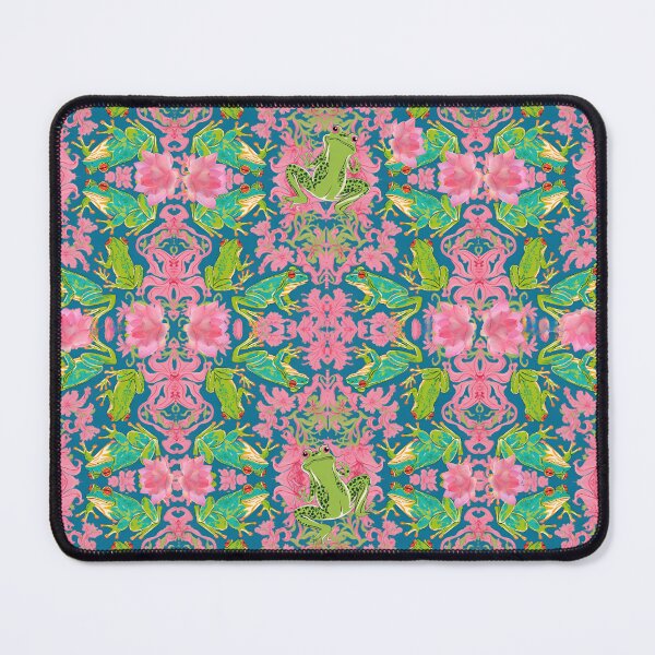 Item preview, Cute frogs and pink waterlilies toile designed and sold by SophieClimaArt.