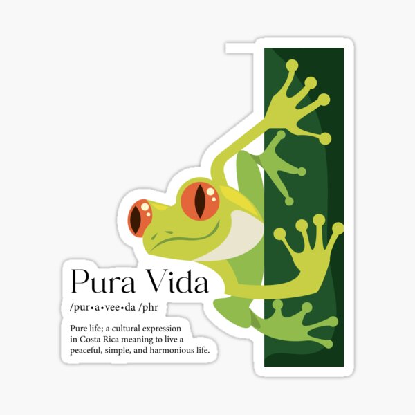 Item preview, Costa Rica Pura Vida Frog slogan definition designed and sold by J.P Graphic Studio.