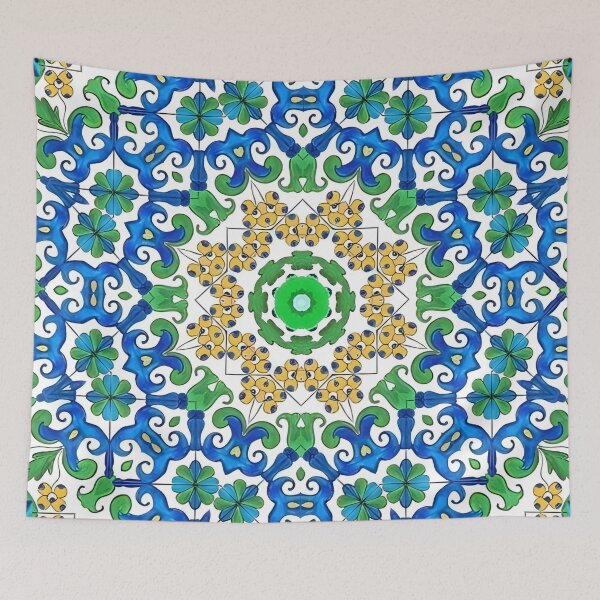 Item preview, Majolica tiles in blue, yellow and green designed and sold by SophieClimaArt.