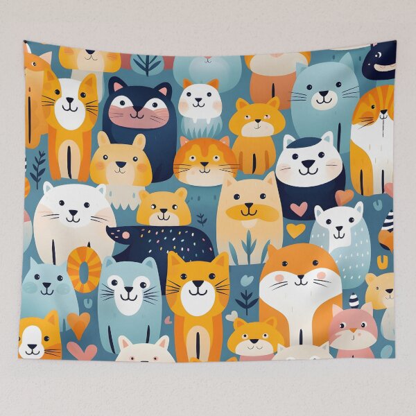 Item preview, happy cat all over animal print designed and sold by dcrc.