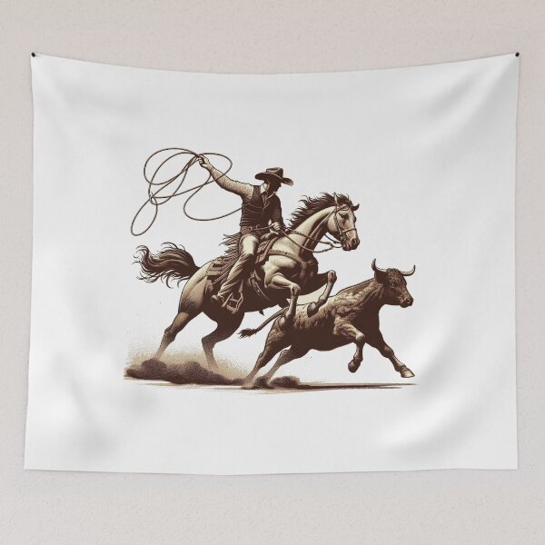 Item preview, Pferdeliebe, a cowboy immersed in the tension of lassoing an unruly calf. designed and sold by Mahilis.