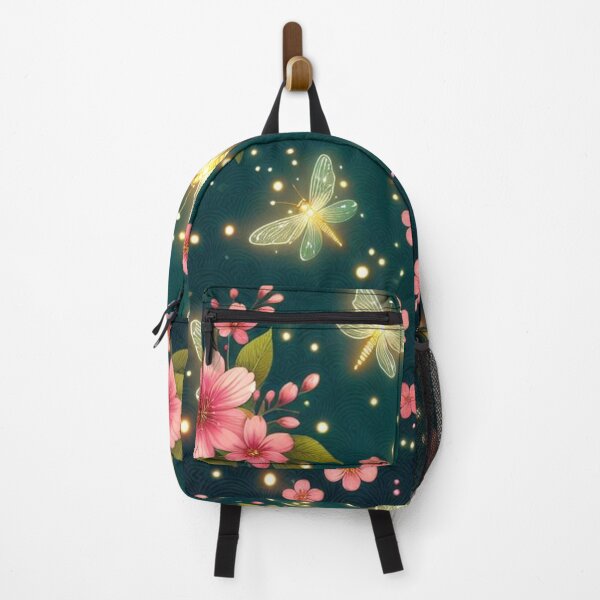 Item preview, Glowing Gardens: Pink Flowers on Dark Green designed and sold by LyssasMindArt.