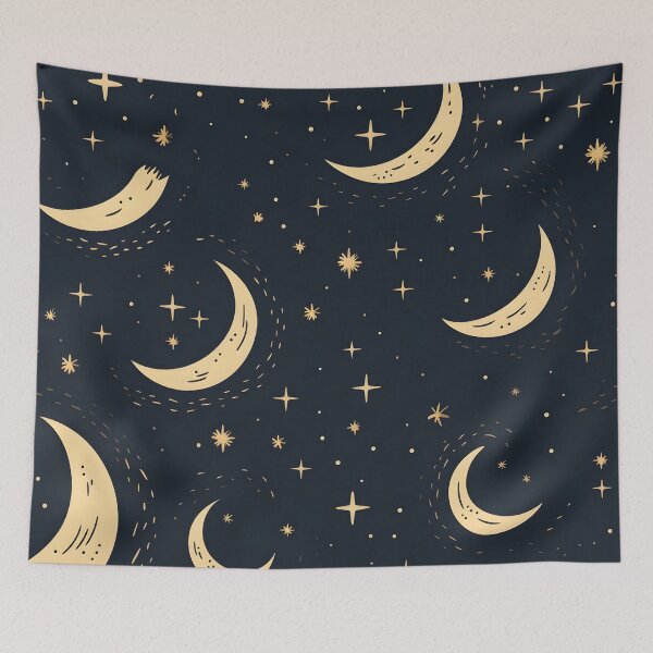Item preview, Crescent moon and stars collage art print designed and sold by dcrc.
