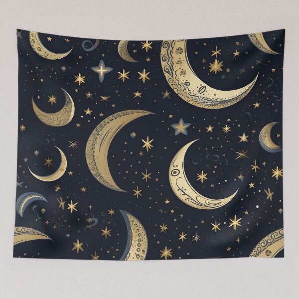 Item preview, crescent moon and stars collage art print designed and sold by dcrc.