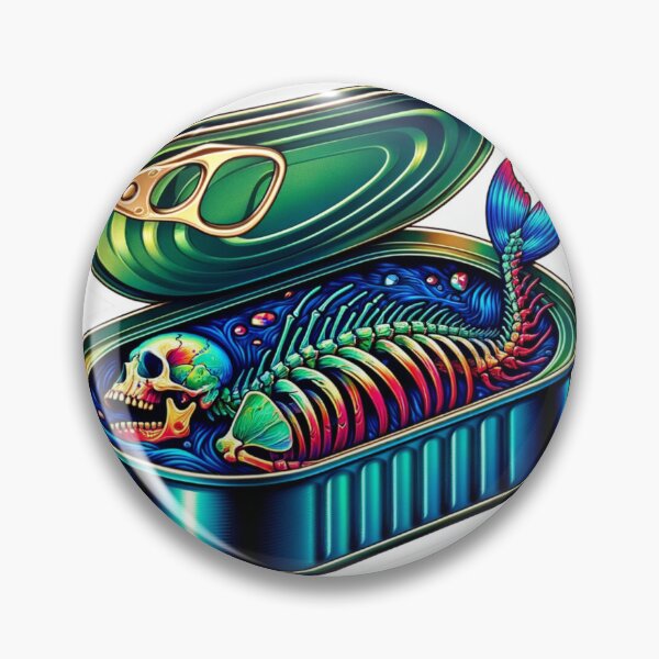 Item preview, Mermaid Skeleton In A Can Tin Sticker Art designed and sold by mymagicstoreus.