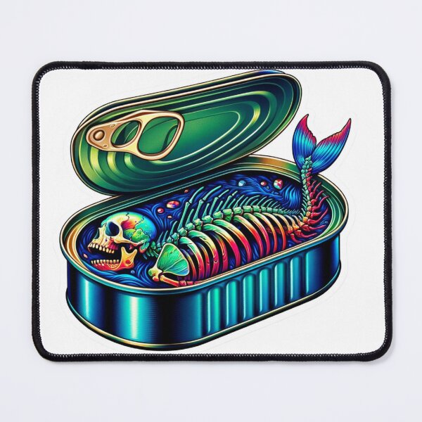 Item preview, Mermaid Skeleton In A Can Tin Sticker Art designed and sold by mymagicstoreus.